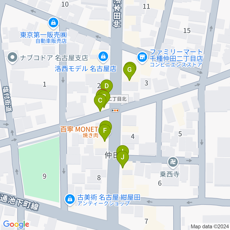 ナイトカフェ弾き語り周辺のファミレス・ファーストフード一覧地図