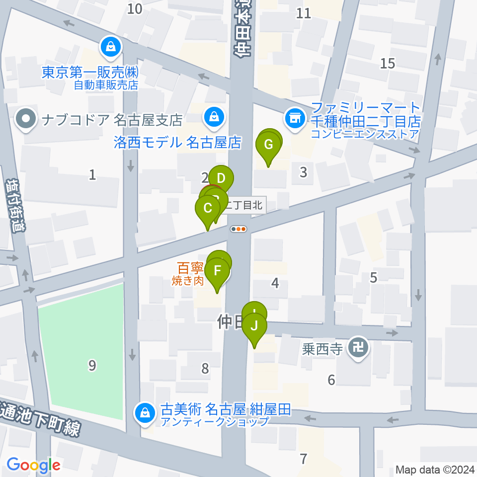 ナイトカフェ弾き語り周辺のファミレス・ファーストフード一覧地図