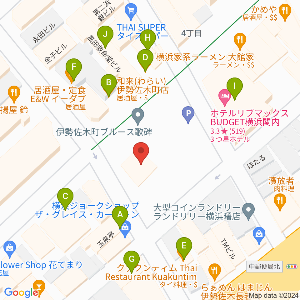 伊勢佐木町CROSS STREET周辺のファミレス・ファーストフード一覧地図