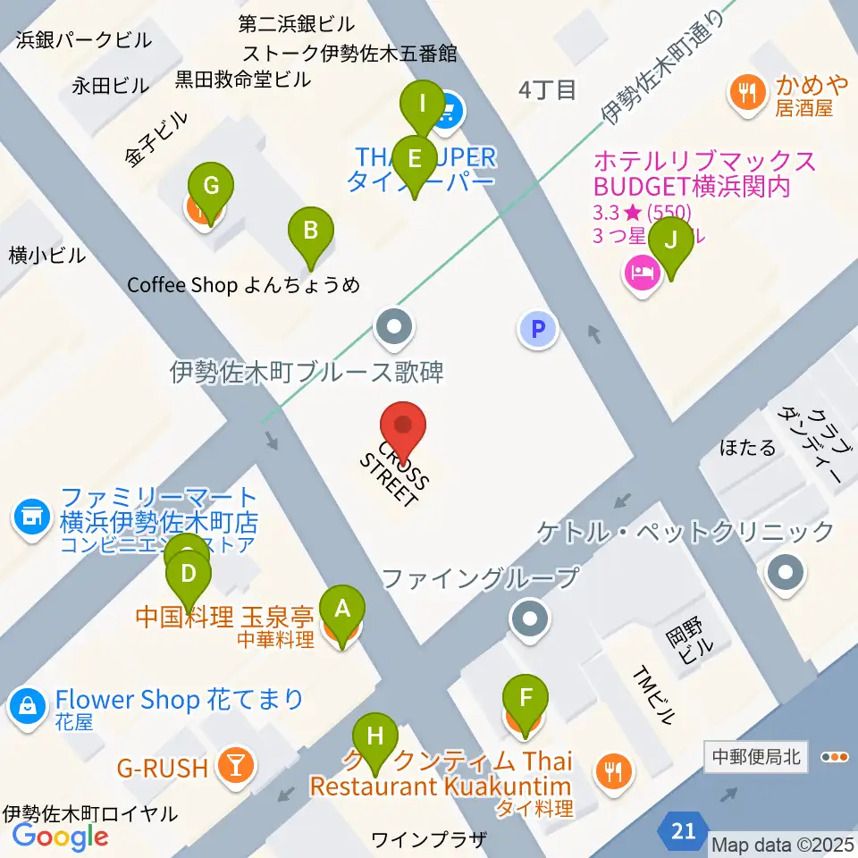 伊勢佐木町CROSS STREET周辺のファミレス・ファーストフード一覧地図