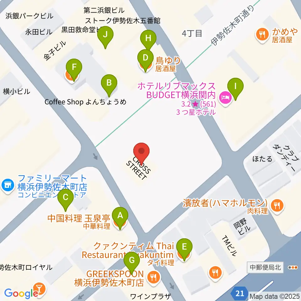 伊勢佐木町CROSS STREET周辺のファミレス・ファーストフード一覧地図