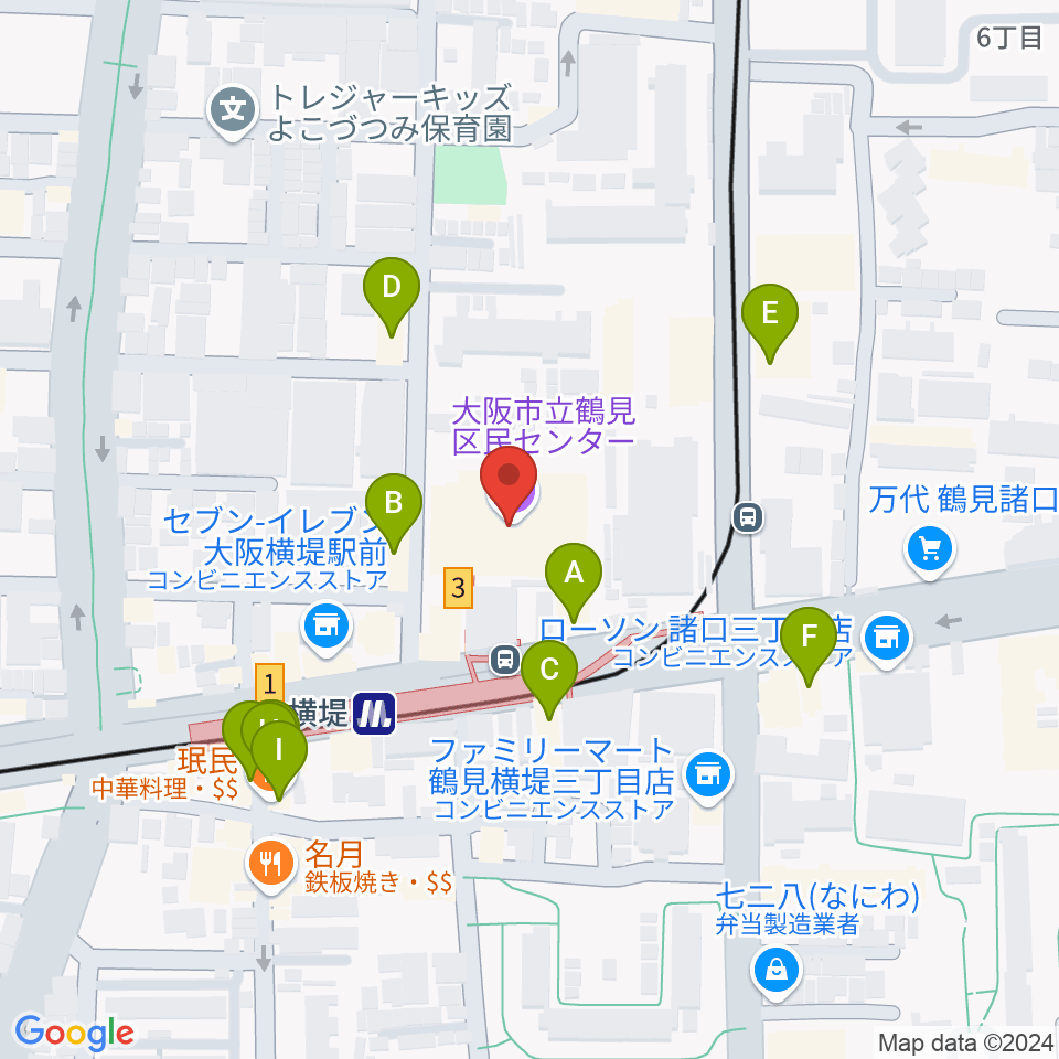 鶴見区民センター周辺のファミレス・ファーストフード一覧地図