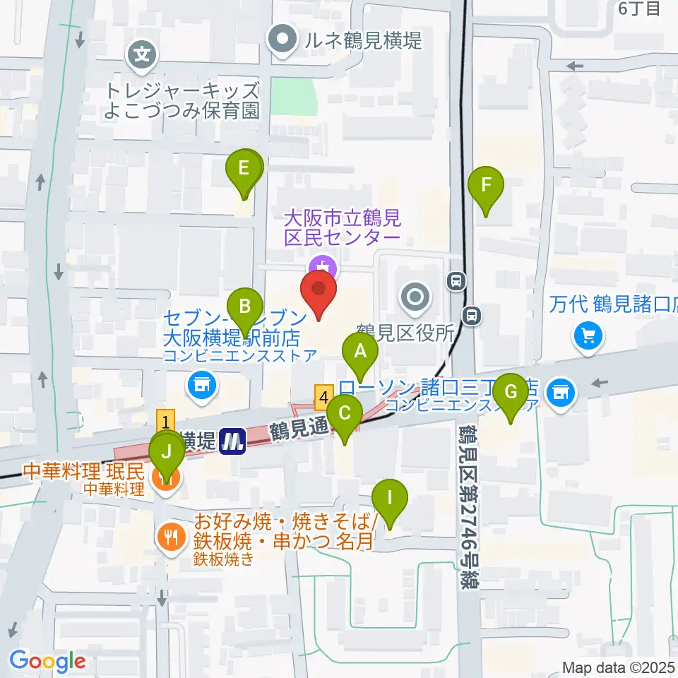 鶴見区民センター周辺のファミレス・ファーストフード一覧地図