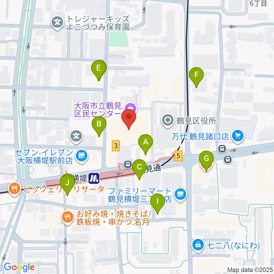 鶴見区民センター周辺のファミレス・ファーストフード一覧地図