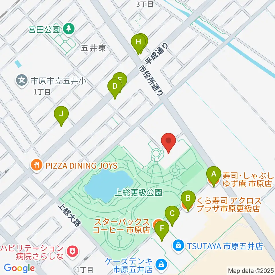 いちはら子ども未来館 weほーる周辺のファミレス・ファーストフード一覧地図