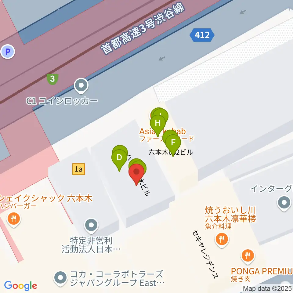 六本木アルフィー周辺のファミレス・ファーストフード一覧地図