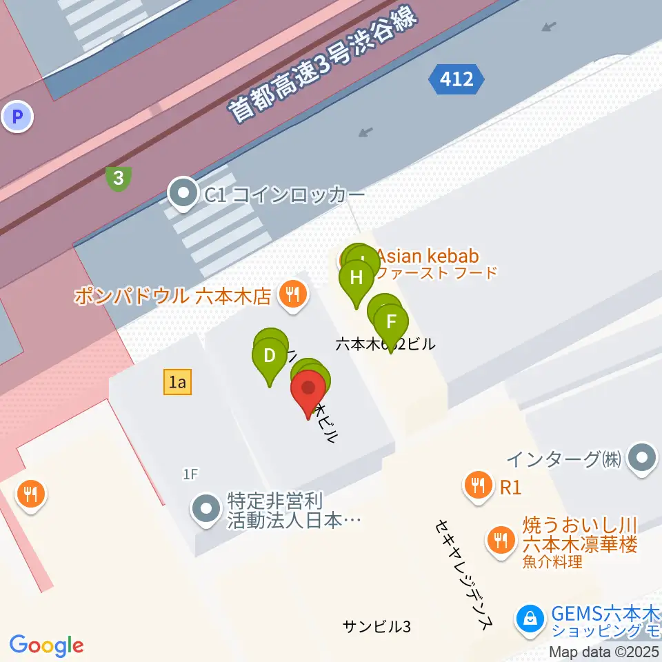 六本木アルフィー周辺のファミレス・ファーストフード一覧地図