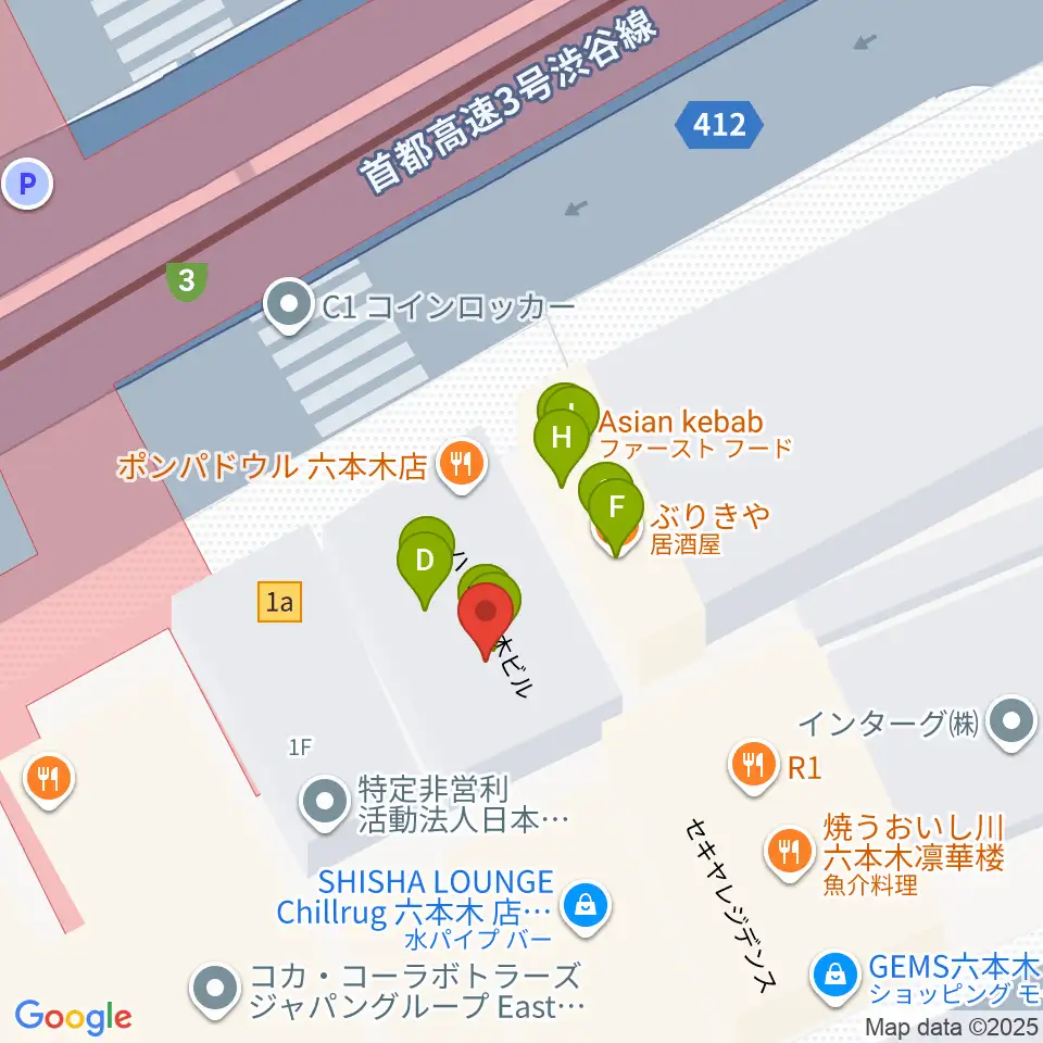 六本木アルフィー周辺のファミレス・ファーストフード一覧地図