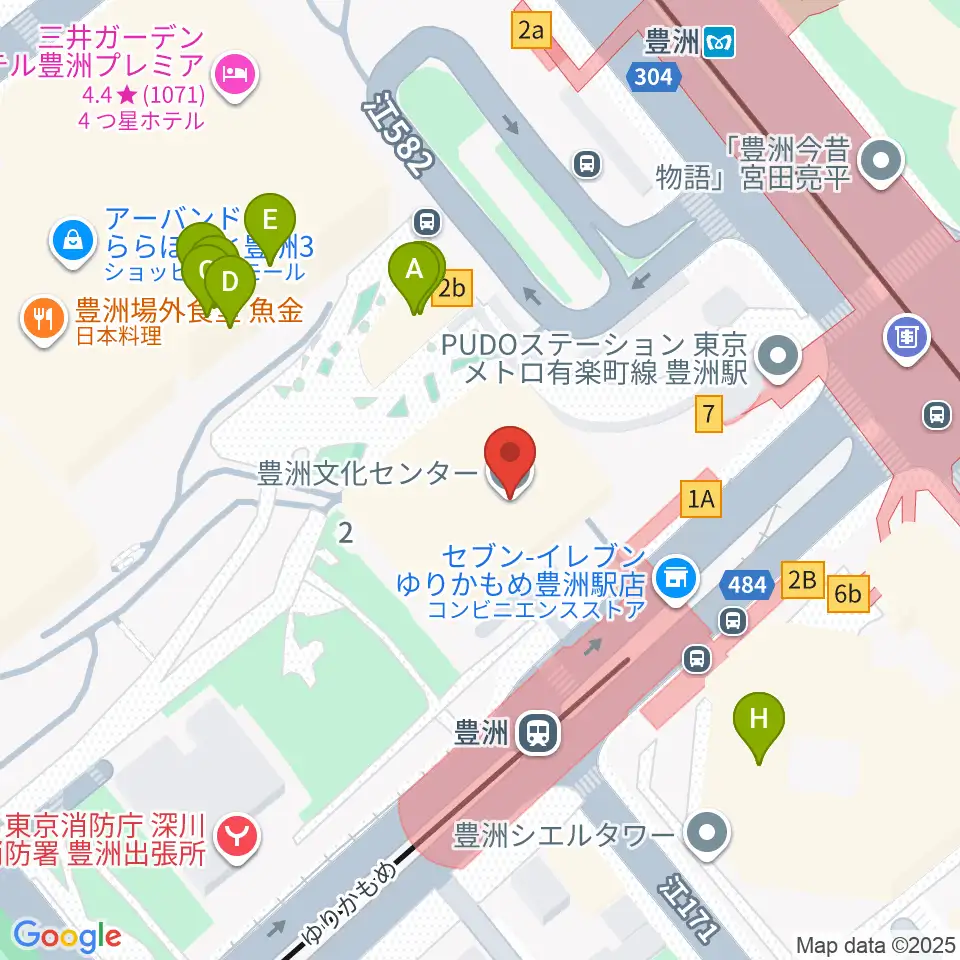 豊洲文化センター周辺のファミレス・ファーストフード一覧地図