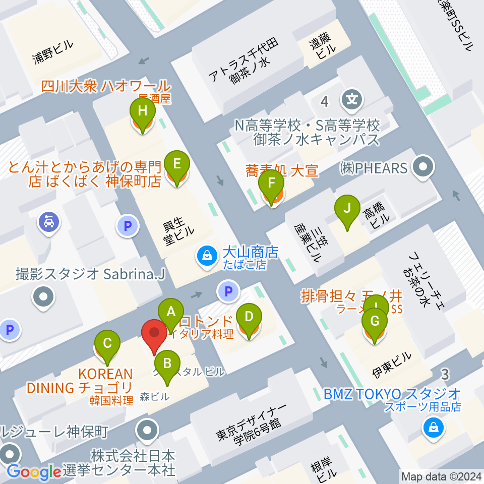 ラバーガード・レコード周辺のファミレス・ファーストフード一覧地図