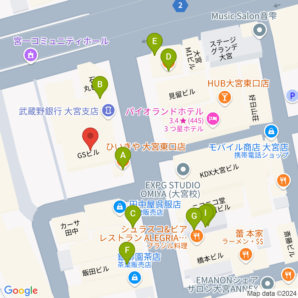 ディスクユニオン大宮店周辺のファミレス・ファーストフード一覧地図