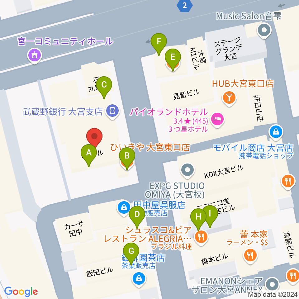 ディスクユニオン大宮店周辺のファミレス・ファーストフード一覧地図