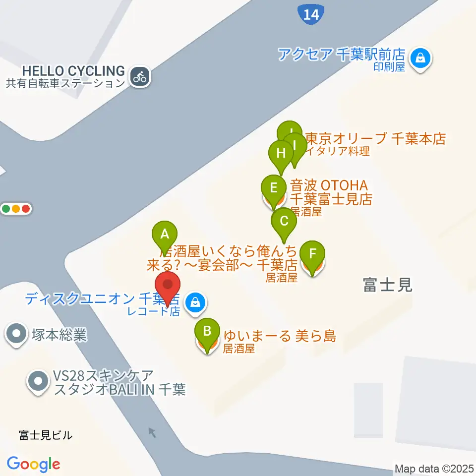 ディスクユニオン千葉店周辺のファミレス・ファーストフード一覧地図