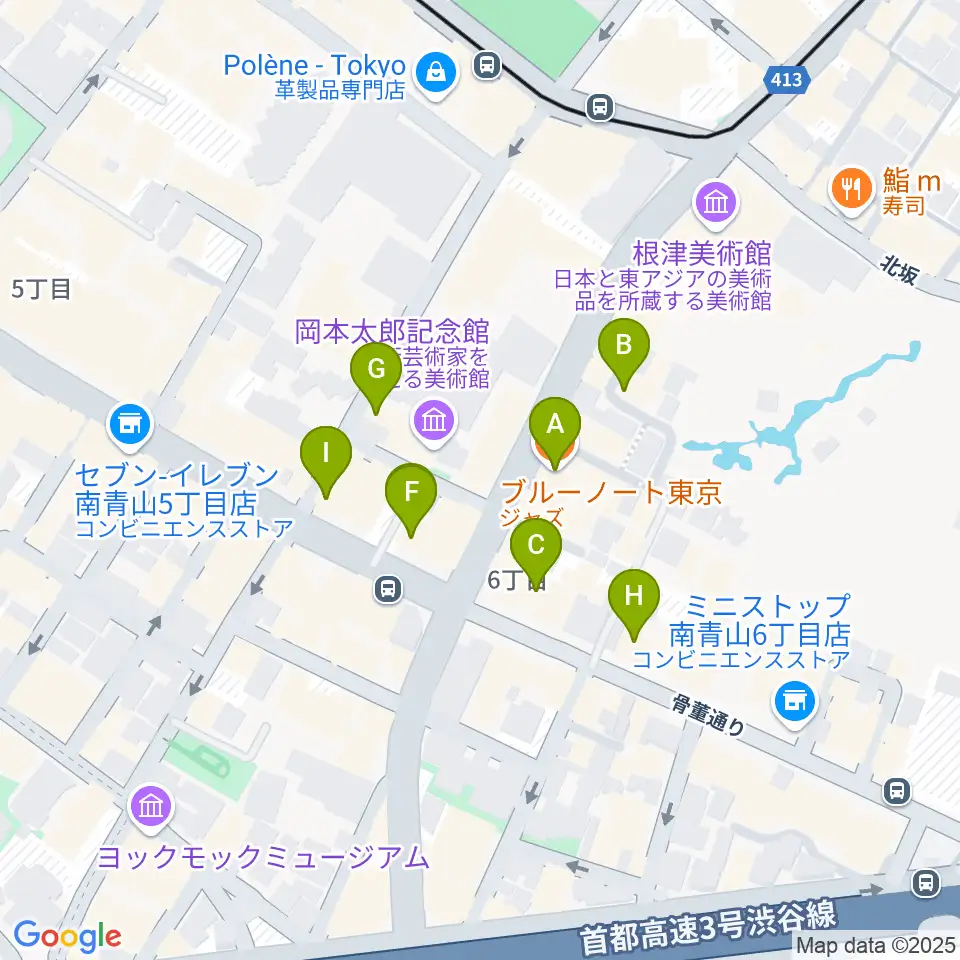 ブルーノート東京周辺のファミレス・ファーストフード一覧地図