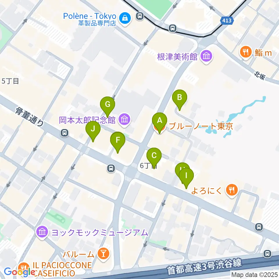 ブルーノート東京周辺のファミレス・ファーストフード一覧地図