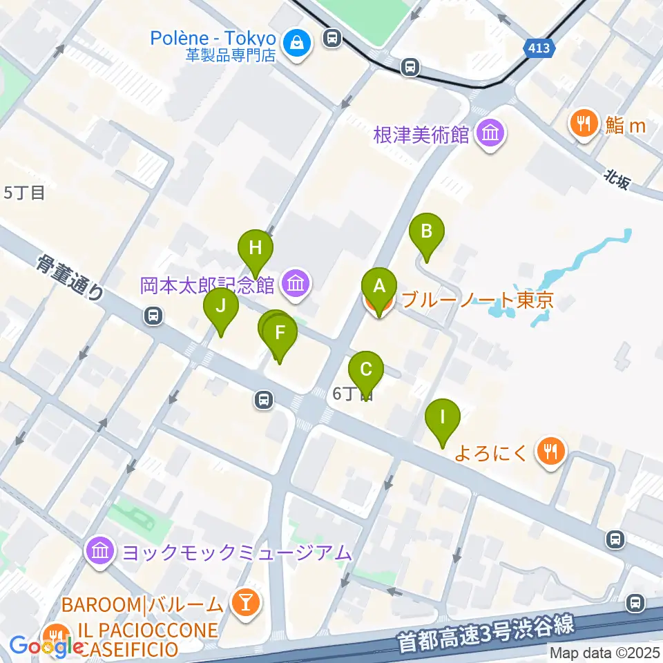 ブルーノート東京周辺のファミレス・ファーストフード一覧地図