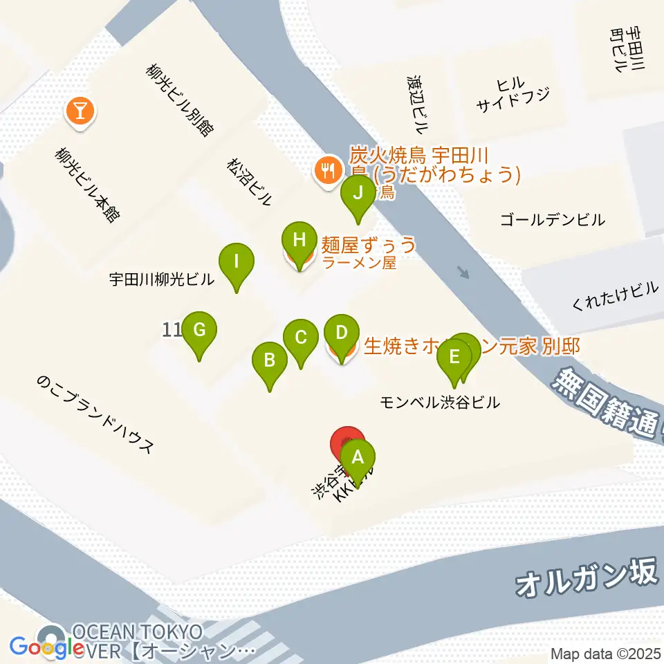 渋谷ROOTS周辺のファミレス・ファーストフード一覧地図