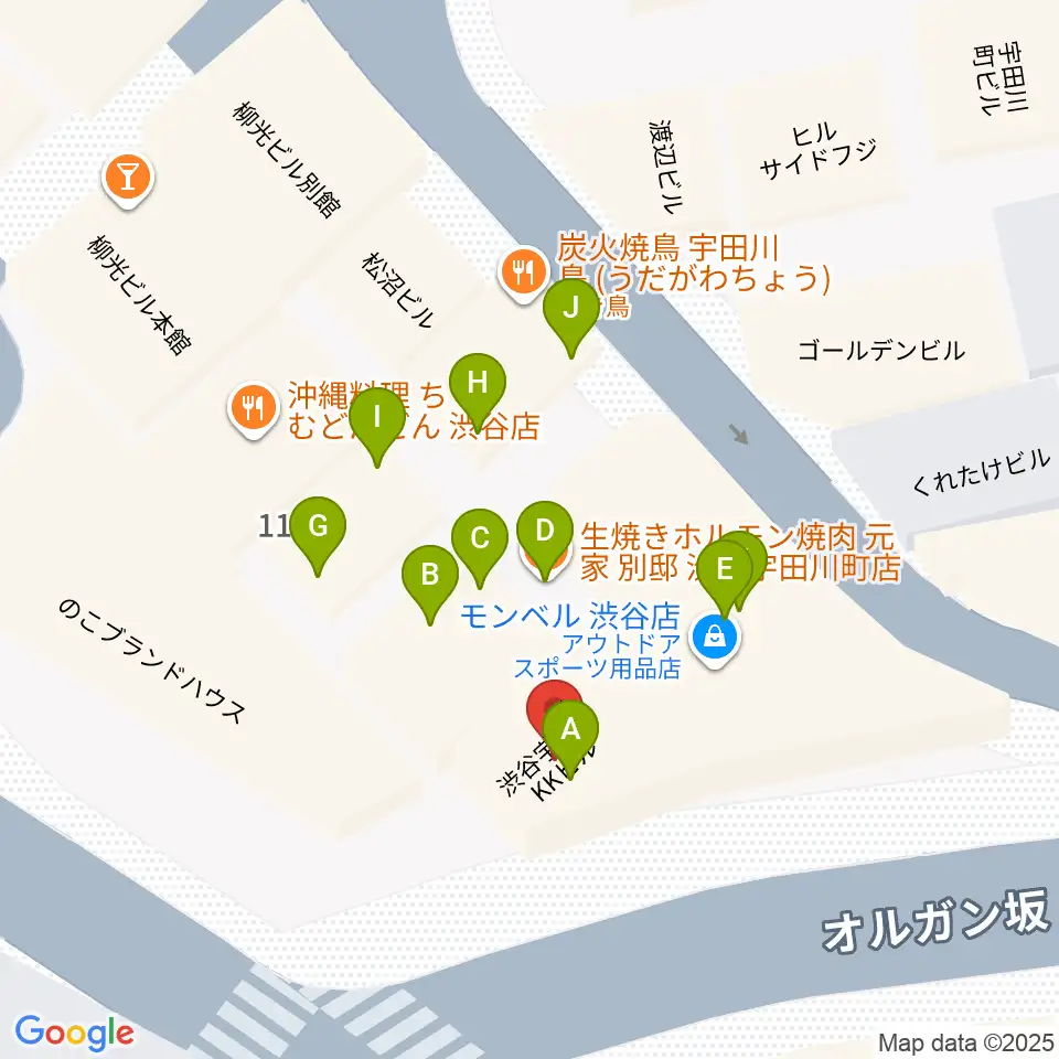 渋谷ROOTS周辺のファミレス・ファーストフード一覧地図