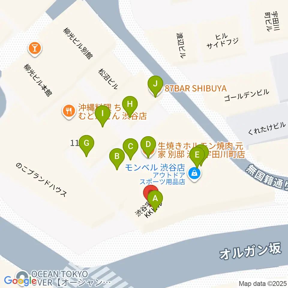 渋谷ROOTS周辺のファミレス・ファーストフード一覧地図