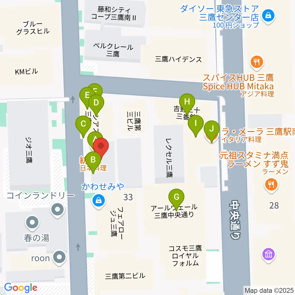 三鷹 パレード周辺のファミレス・ファーストフード一覧地図