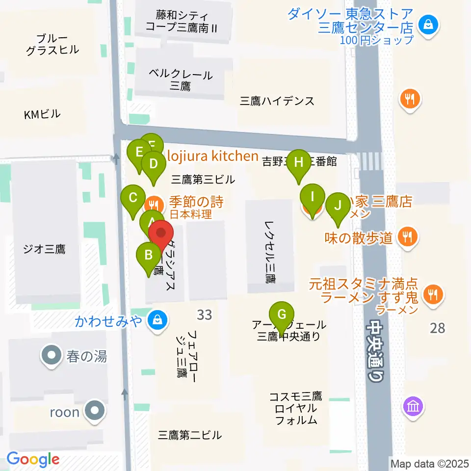 三鷹 パレード周辺のファミレス・ファーストフード一覧地図