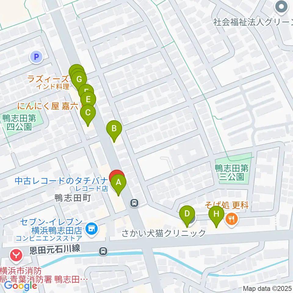 中古レコードのタチバナ周辺のファミレス・ファーストフード一覧地図
