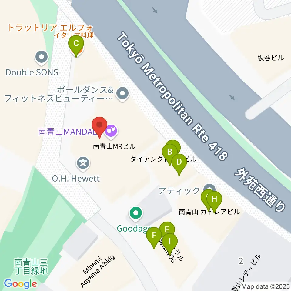 南青山MANDALA周辺のファミレス・ファーストフード一覧地図