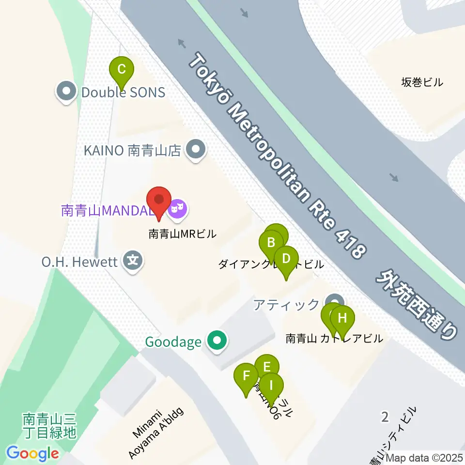 南青山MANDALA周辺のファミレス・ファーストフード一覧地図