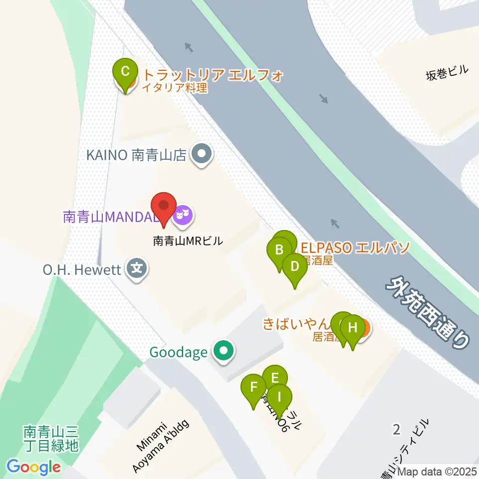 南青山MANDALA周辺のファミレス・ファーストフード一覧地図