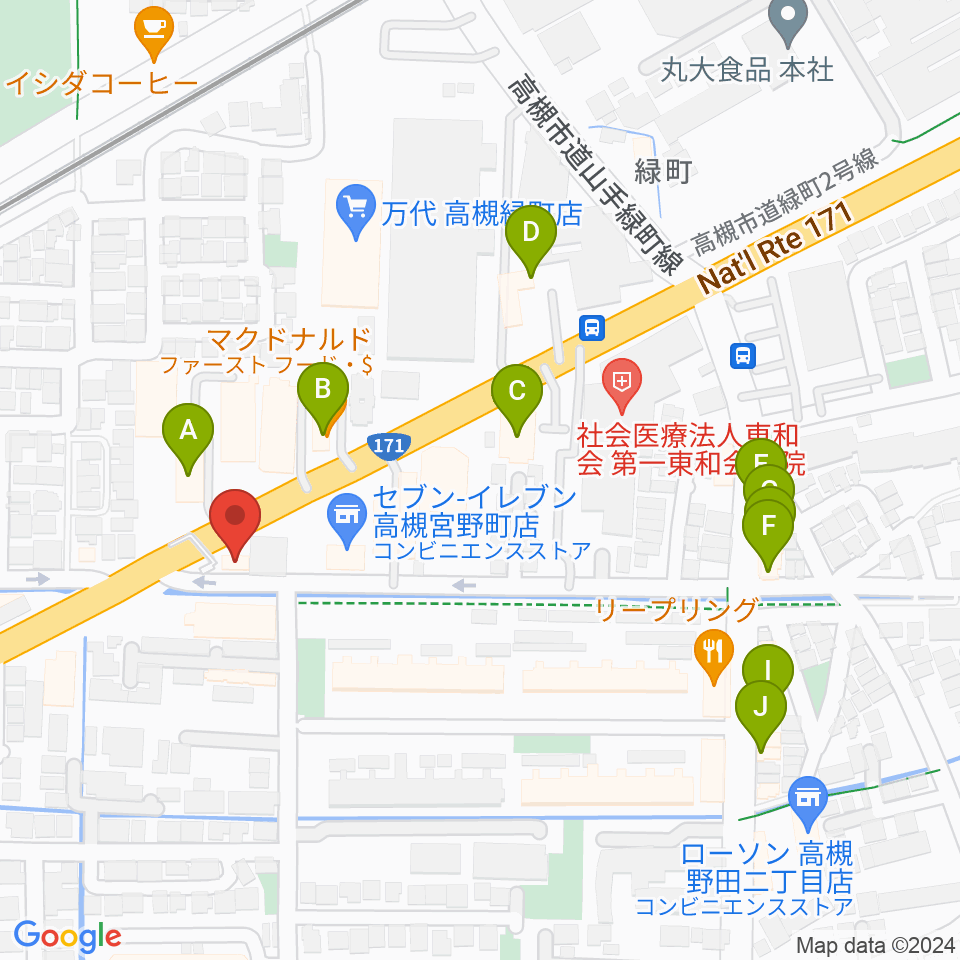 songbird スタジオ周辺のファミレス・ファーストフード一覧地図