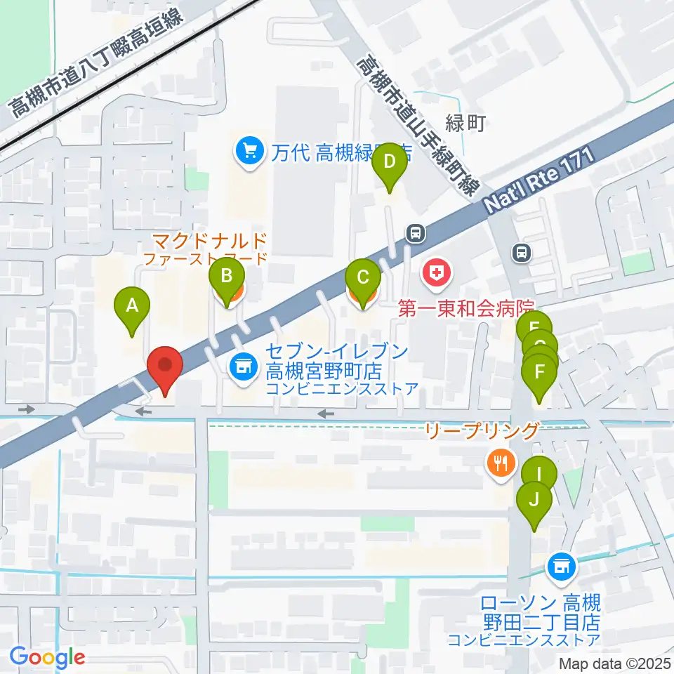 songbird スタジオ周辺のファミレス・ファーストフード一覧地図