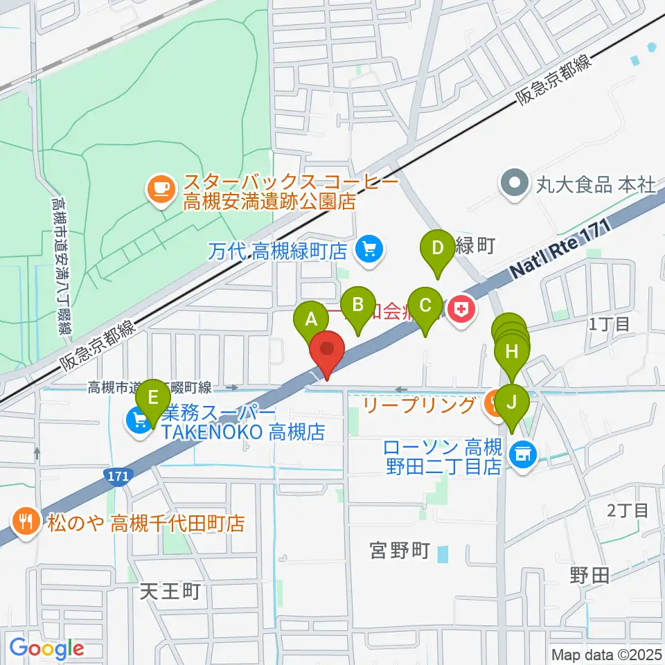 songbird スタジオ周辺のファミレス・ファーストフード一覧地図