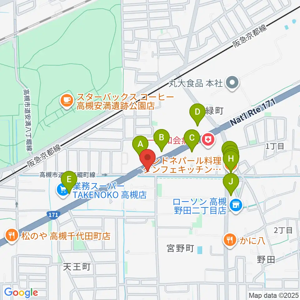 songbird スタジオ周辺のファミレス・ファーストフード一覧地図