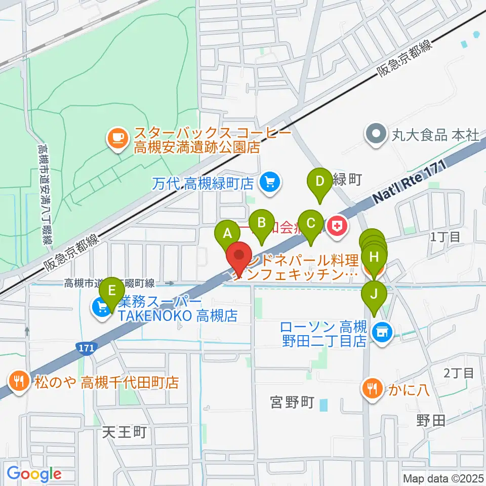 songbird スタジオ周辺のファミレス・ファーストフード一覧地図