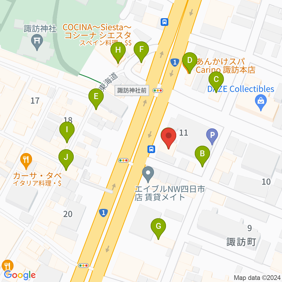 ルークレコーズ周辺のファミレス・ファーストフード一覧地図