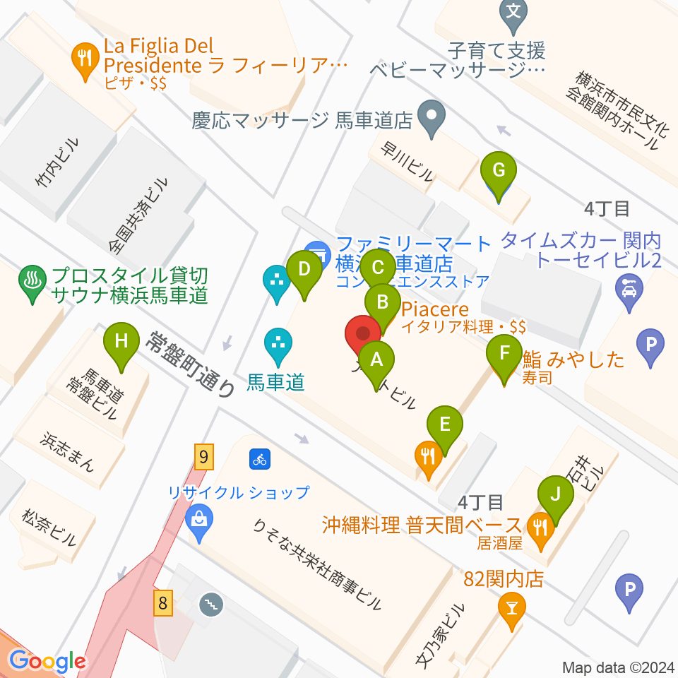 ディスクユニオン横浜関内店・ジャズ館周辺のファミレス・ファーストフード一覧地図