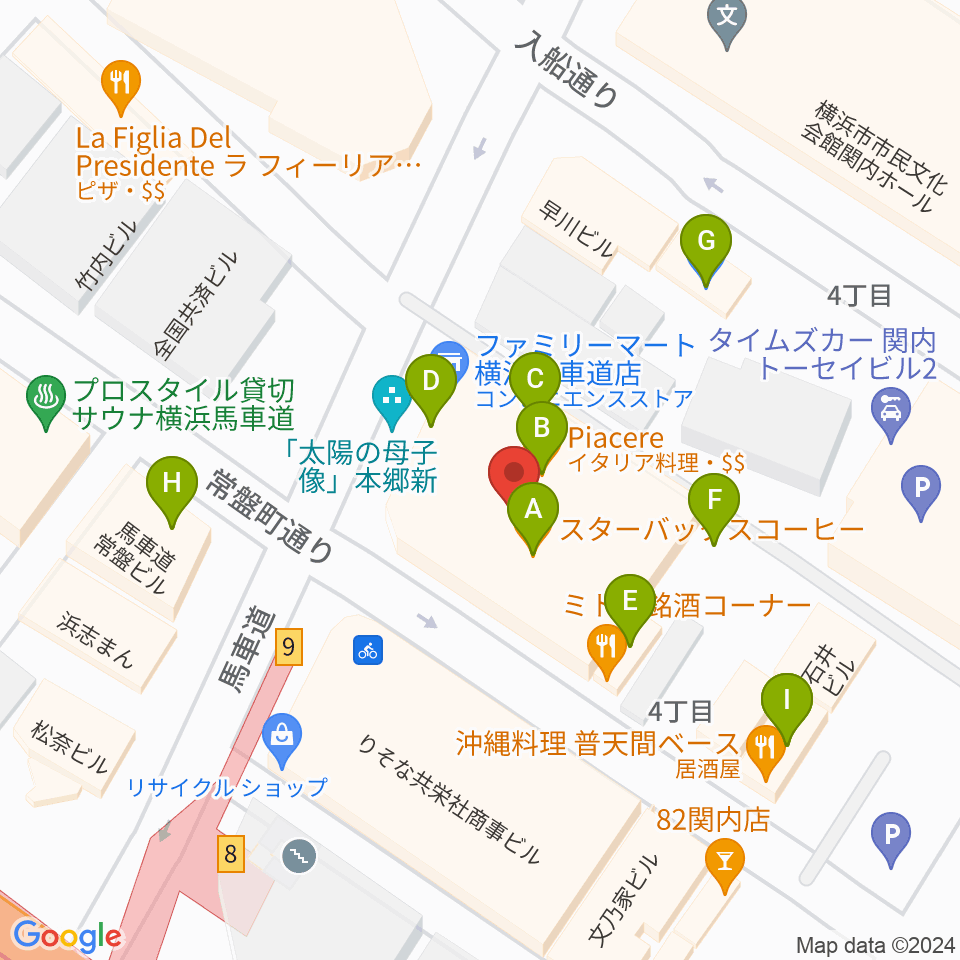 ディスクユニオン横浜関内店・ジャズ館周辺のファミレス・ファーストフード一覧地図