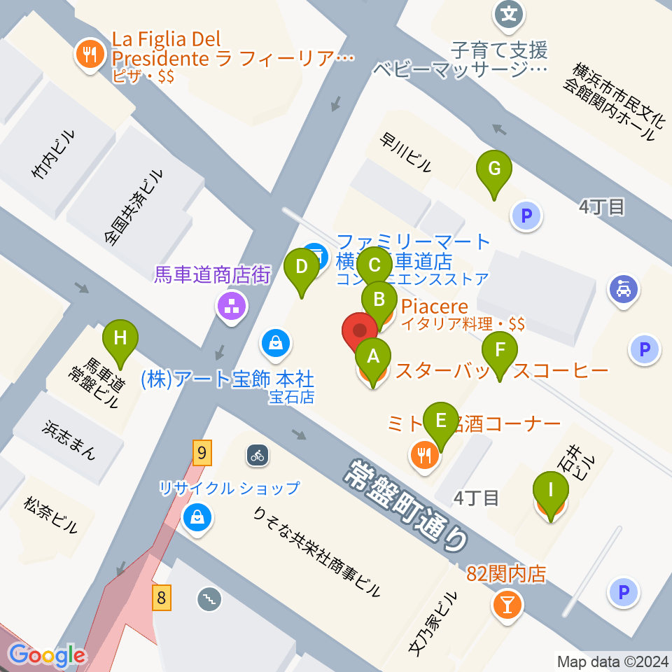 ディスクユニオン横浜関内店・ジャズ館周辺のファミレス・ファーストフード一覧地図