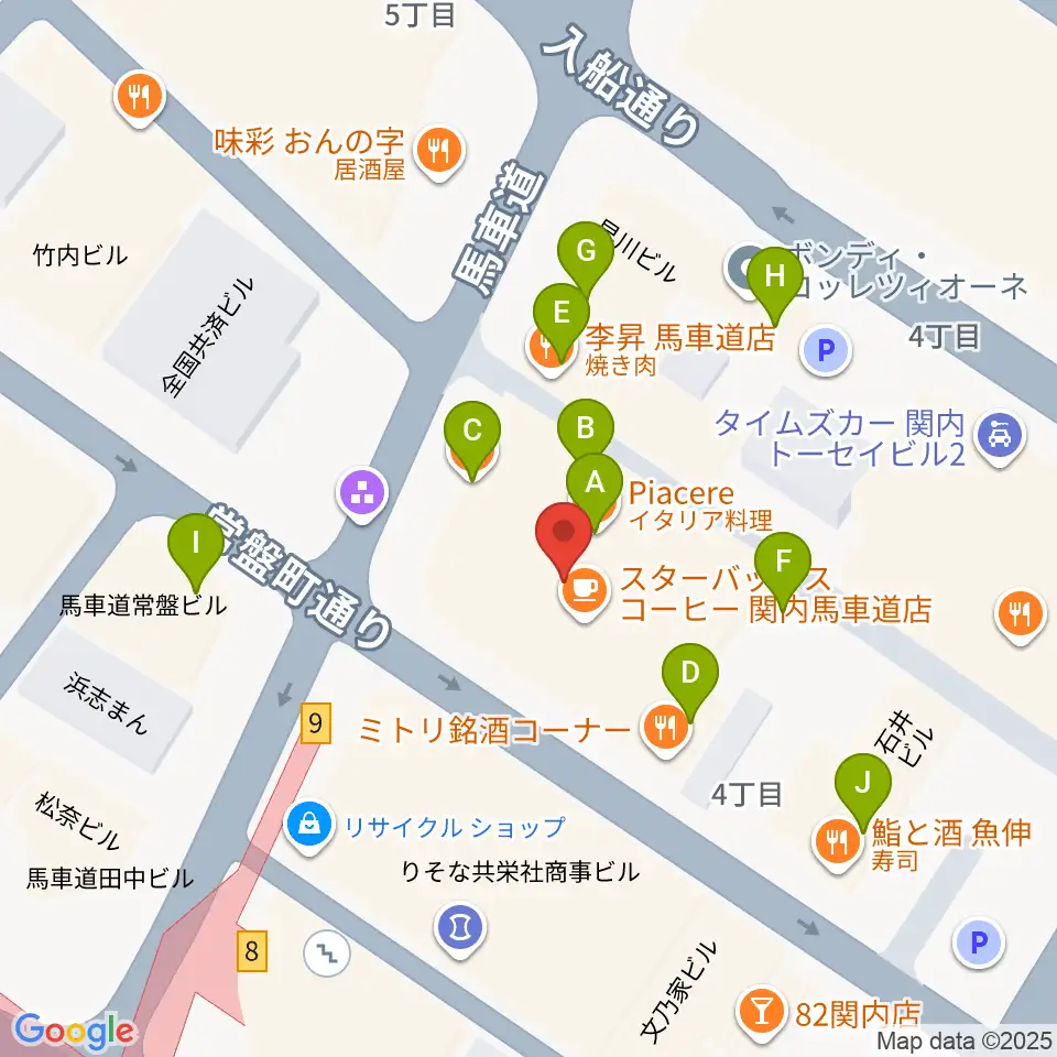 ディスクユニオン横浜関内店・ジャズ館周辺のファミレス・ファーストフード一覧地図