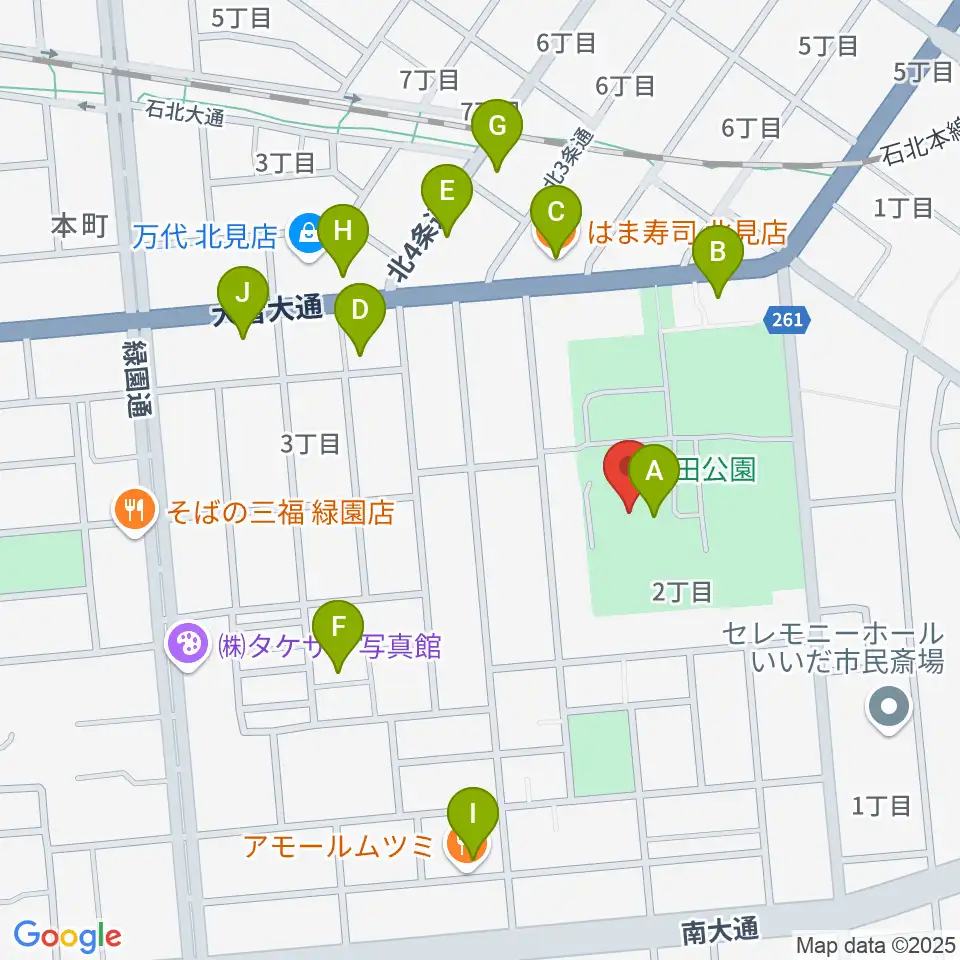 北ガス市民ホール周辺のファミレス・ファーストフード一覧地図