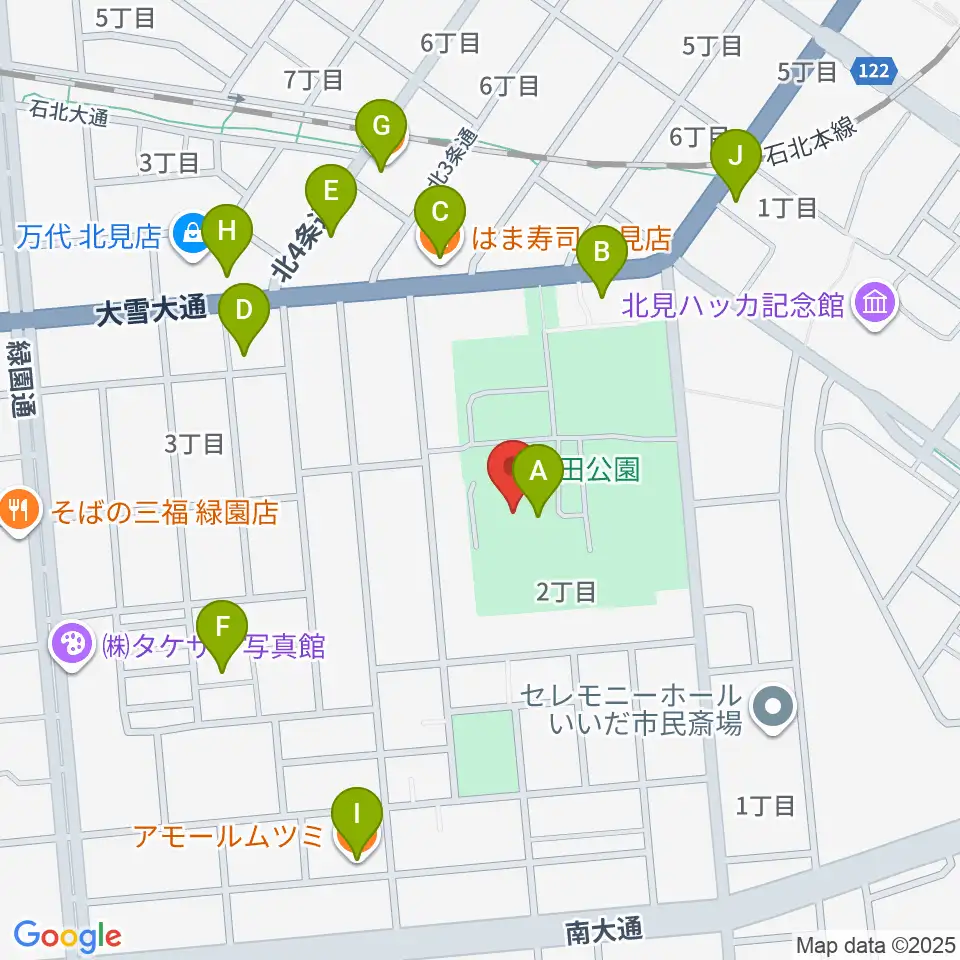北ガス市民ホール周辺のファミレス・ファーストフード一覧地図