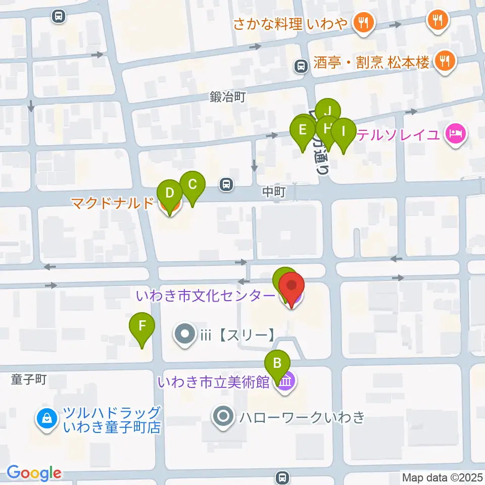 いわき市文化センター大ホール周辺のファミレス・ファーストフード一覧地図