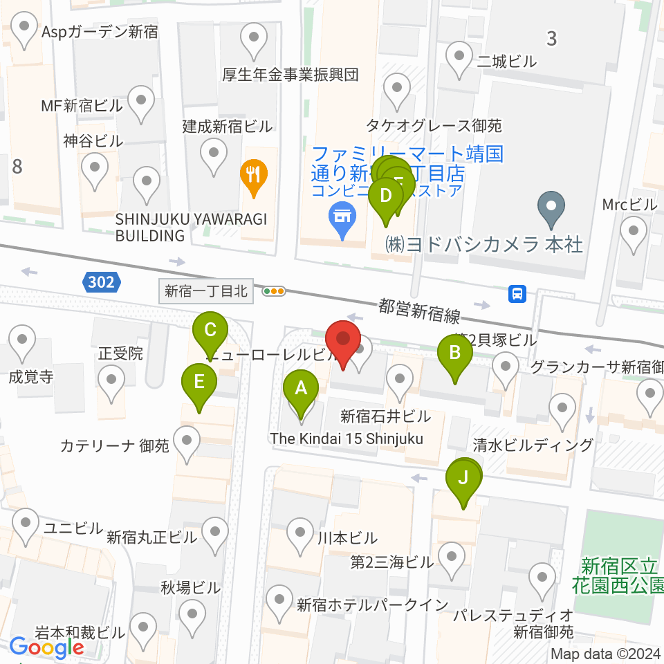 新宿シャンパーニュ周辺のファミレス・ファーストフード一覧地図
