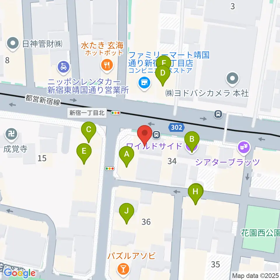 新宿シャンパーニュ周辺のファミレス・ファーストフード一覧地図