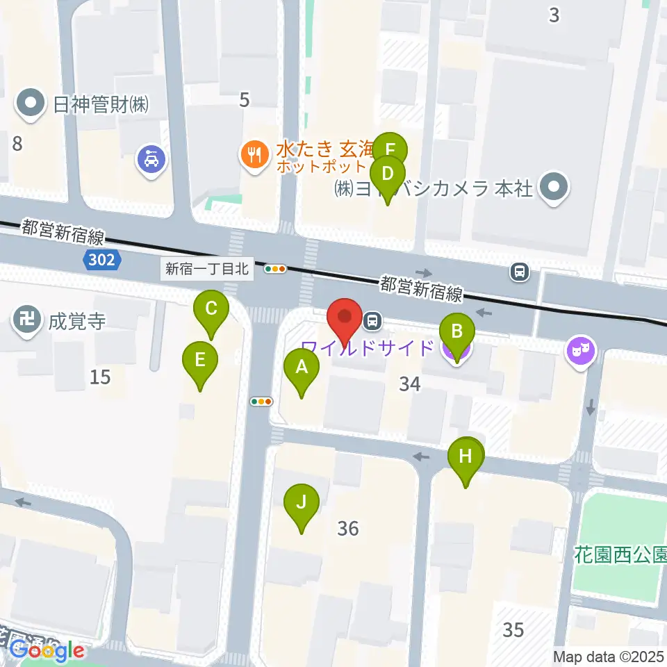 新宿シャンパーニュ周辺のファミレス・ファーストフード一覧地図