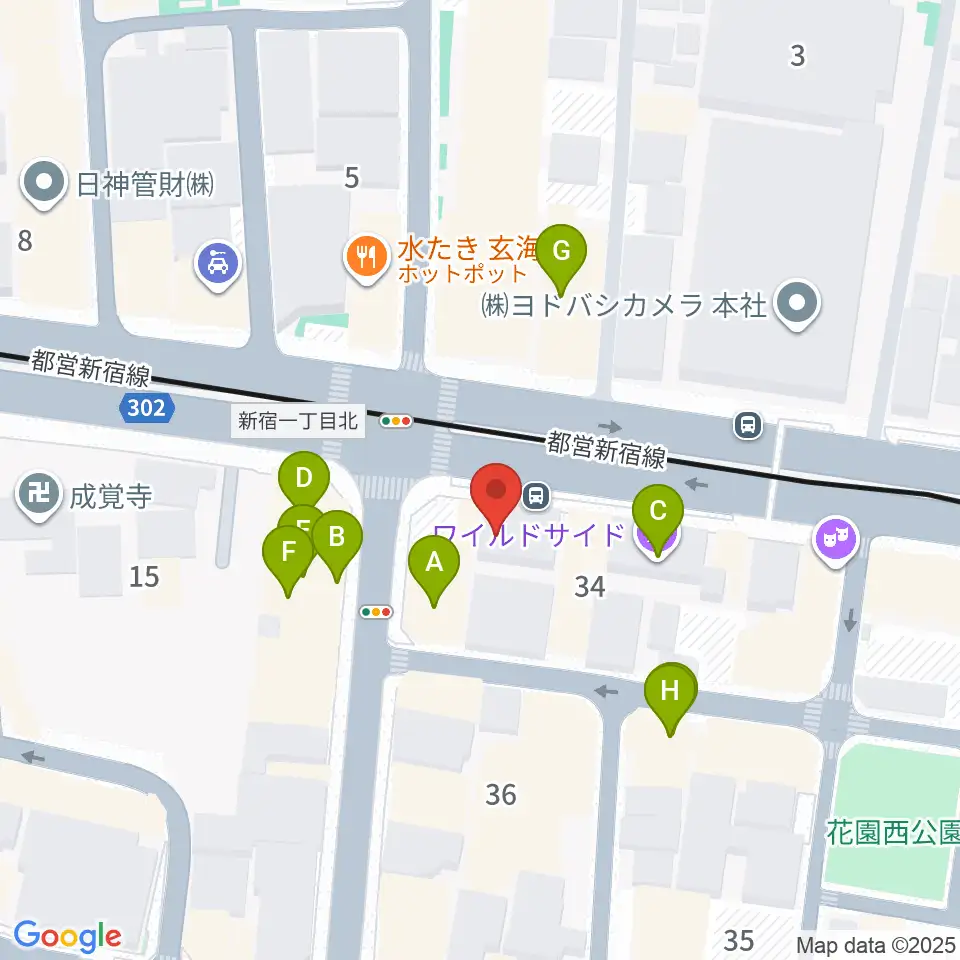 新宿シャンパーニュ周辺のファミレス・ファーストフード一覧地図