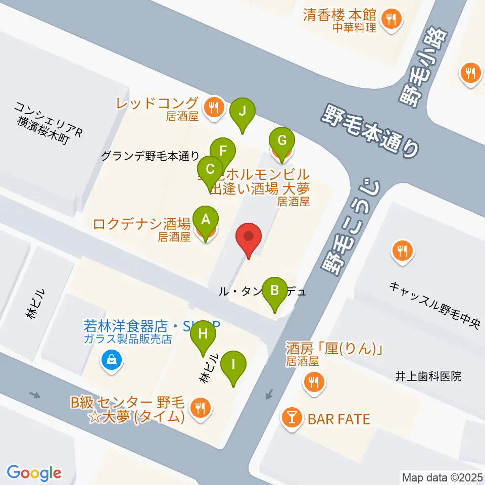 野毛ルタンペルデュ周辺のファミレス・ファーストフード一覧地図