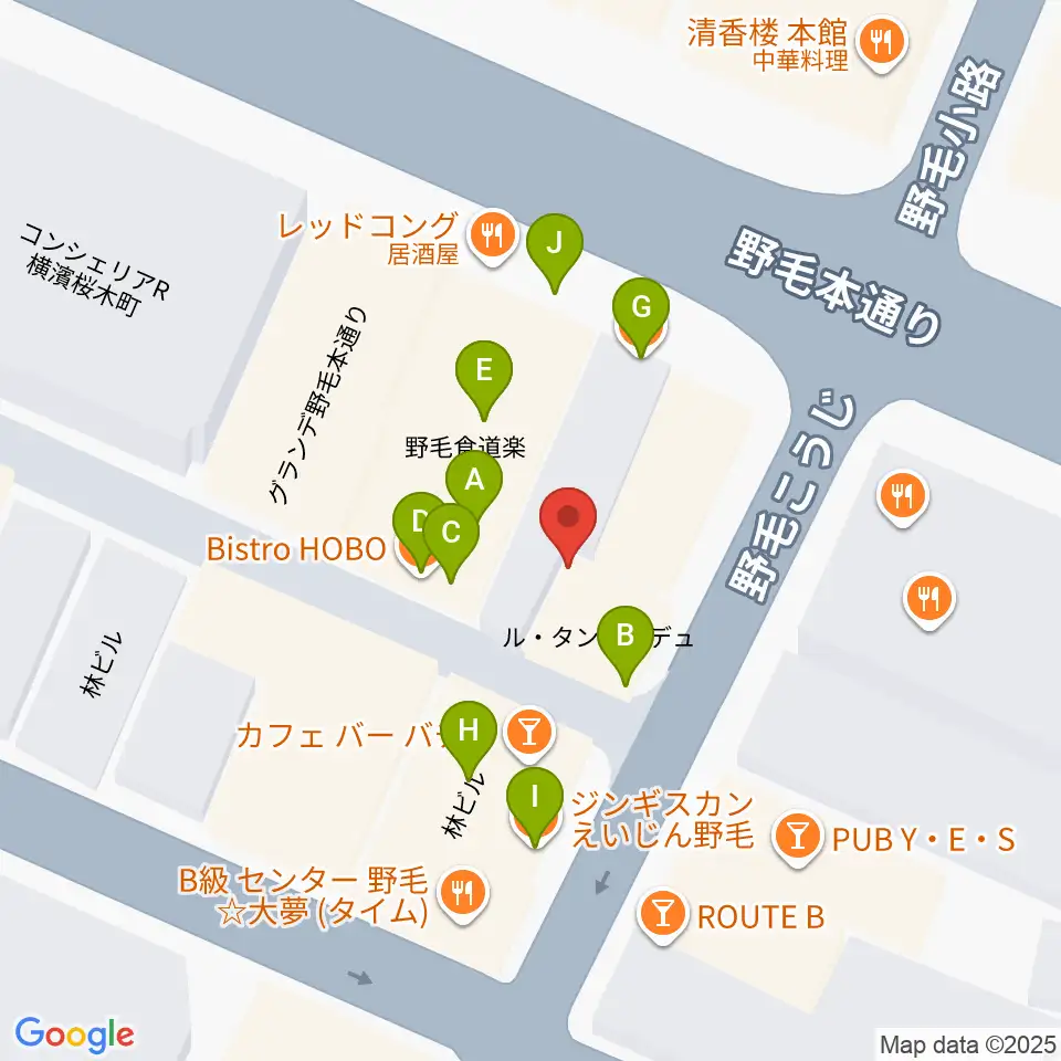 野毛ルタンペルデュ周辺のファミレス・ファーストフード一覧地図