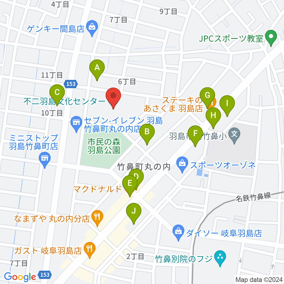 不二羽島文化センター周辺のファミレス・ファーストフード一覧地図