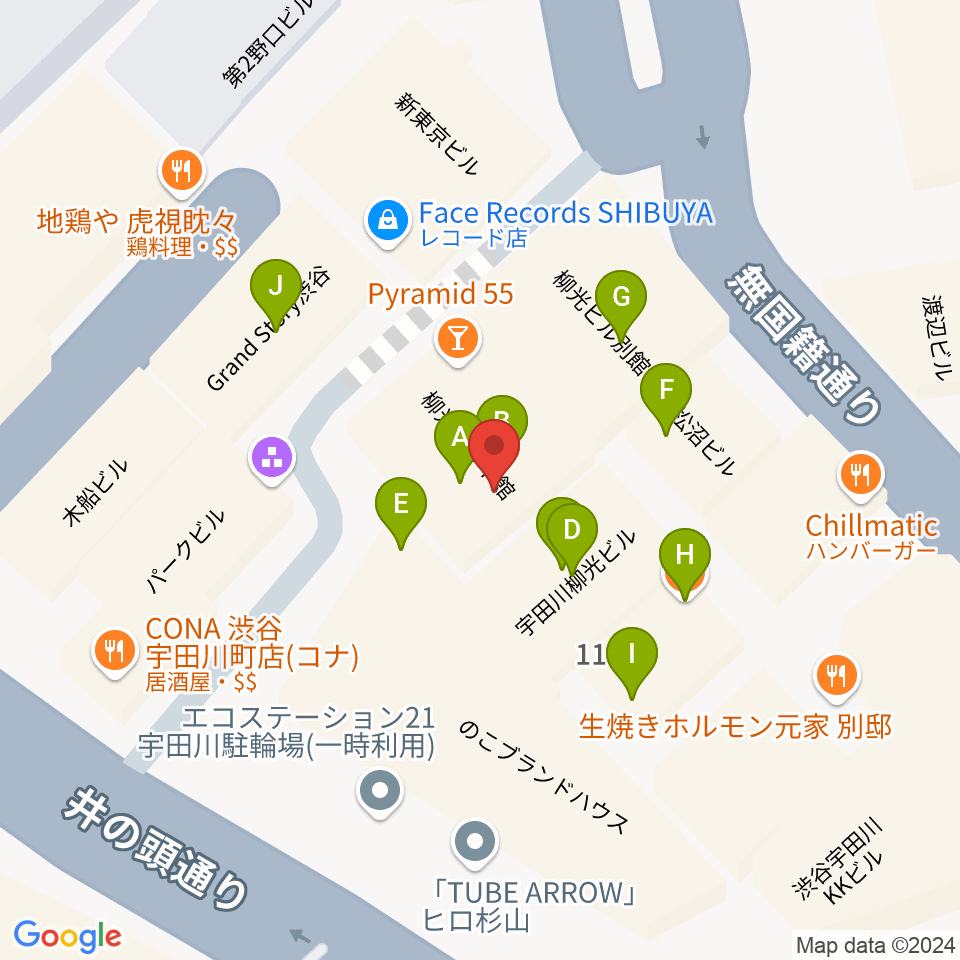 Disc Jam 渋谷シスコ店周辺のファミレス・ファーストフード一覧地図